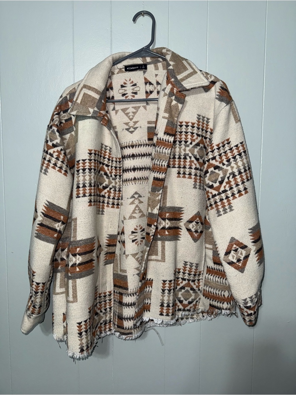 Aztec-Print Shacket Jacket in Cream and Brown